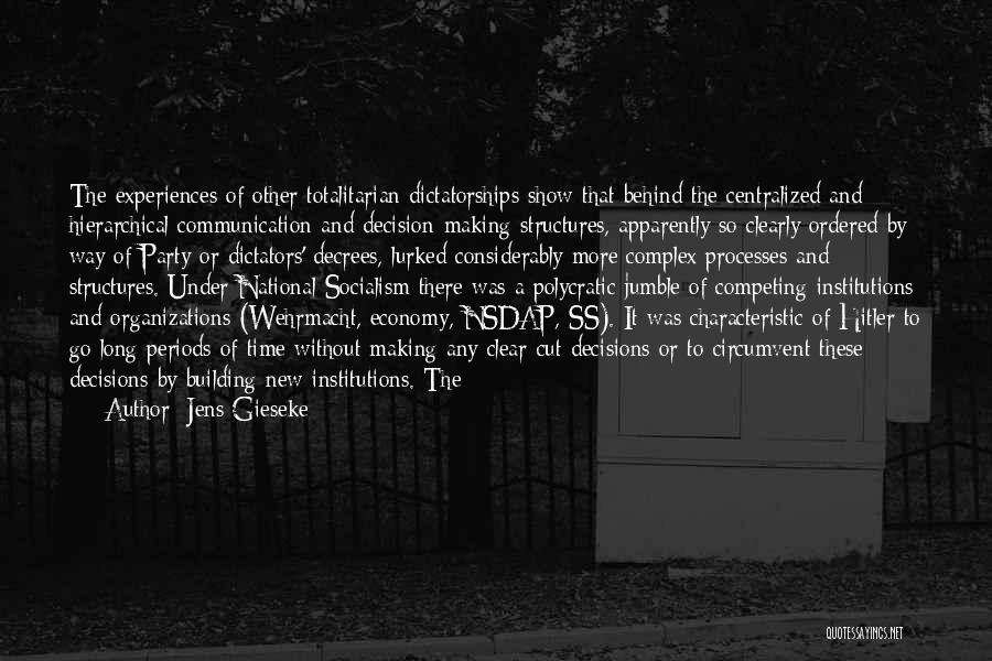 Jens Gieseke Quotes: The Experiences Of Other Totalitarian Dictatorships Show That Behind The Centralized And Hierarchical Communication And Decision-making Structures, Apparently So Clearly