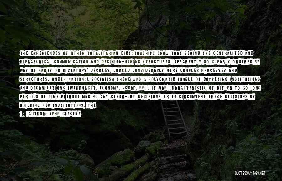 Jens Gieseke Quotes: The Experiences Of Other Totalitarian Dictatorships Show That Behind The Centralized And Hierarchical Communication And Decision-making Structures, Apparently So Clearly