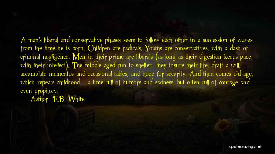 E.B. White Quotes: A Man's Liberal And Conservative Phases Seem To Follow Each Other In A Succession Of Waves From The Time He