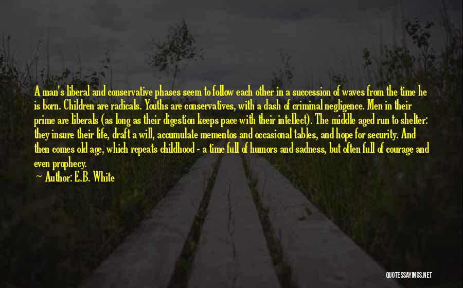 E.B. White Quotes: A Man's Liberal And Conservative Phases Seem To Follow Each Other In A Succession Of Waves From The Time He