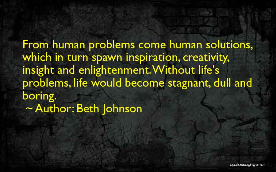 Beth Johnson Quotes: From Human Problems Come Human Solutions, Which In Turn Spawn Inspiration, Creativity, Insight And Enlightenment. Without Life's Problems, Life Would