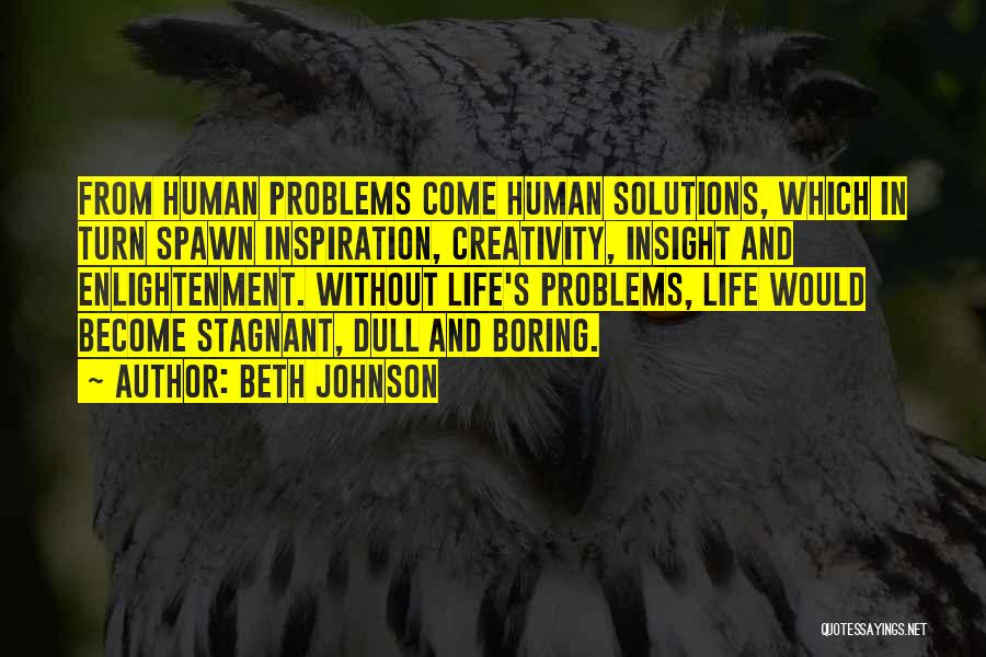 Beth Johnson Quotes: From Human Problems Come Human Solutions, Which In Turn Spawn Inspiration, Creativity, Insight And Enlightenment. Without Life's Problems, Life Would