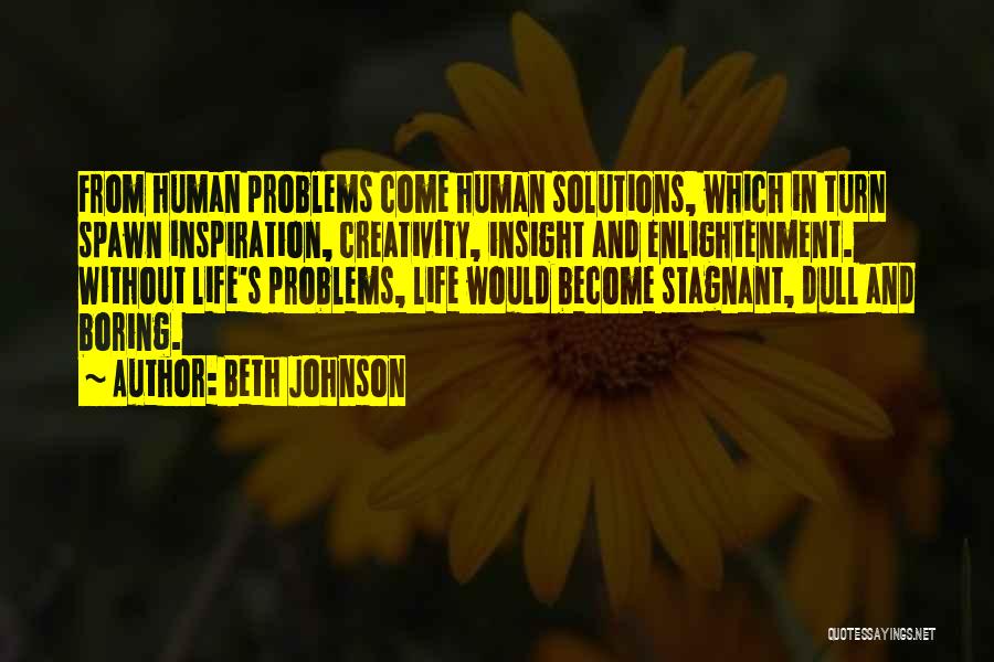 Beth Johnson Quotes: From Human Problems Come Human Solutions, Which In Turn Spawn Inspiration, Creativity, Insight And Enlightenment. Without Life's Problems, Life Would