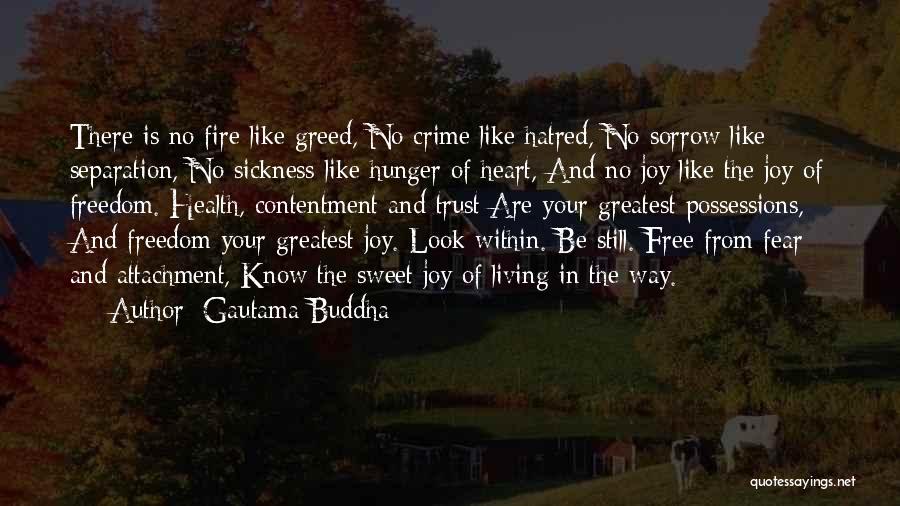 Gautama Buddha Quotes: There Is No Fire Like Greed, No Crime Like Hatred, No Sorrow Like Separation, No Sickness Like Hunger Of Heart,
