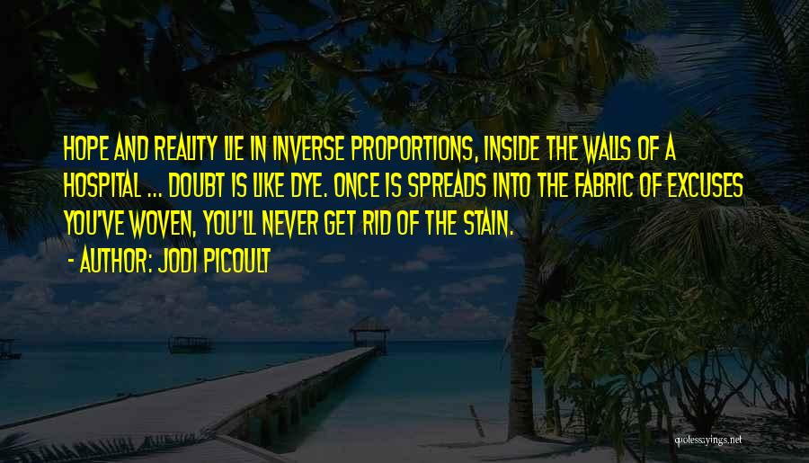 Jodi Picoult Quotes: Hope And Reality Lie In Inverse Proportions, Inside The Walls Of A Hospital ... Doubt Is Like Dye. Once Is