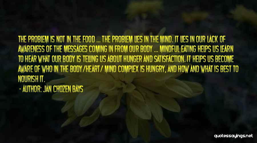 Jan Chozen Bays Quotes: The Problem Is Not In The Food ... The Problem Lies In The Mind. It Lies In Our Lack Of