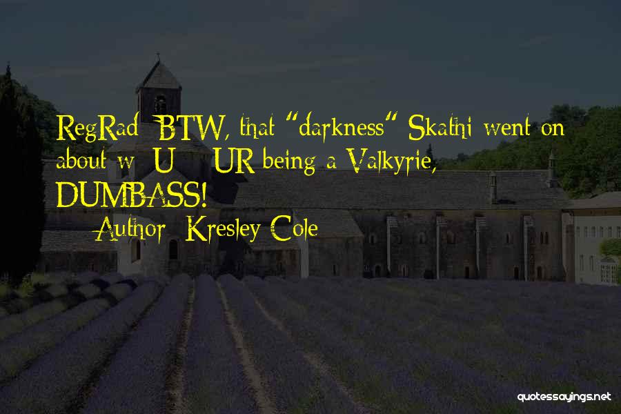 Kresley Cole Quotes: Regrad: Btw, That Darkness Skathi Went On About W/ U = Ur Being A Valkyrie, Dumbass!