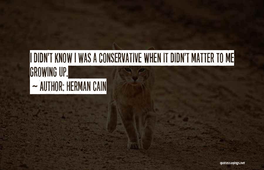 Herman Cain Quotes: I Didn't Know I Was A Conservative When It Didn't Matter To Me Growing Up.