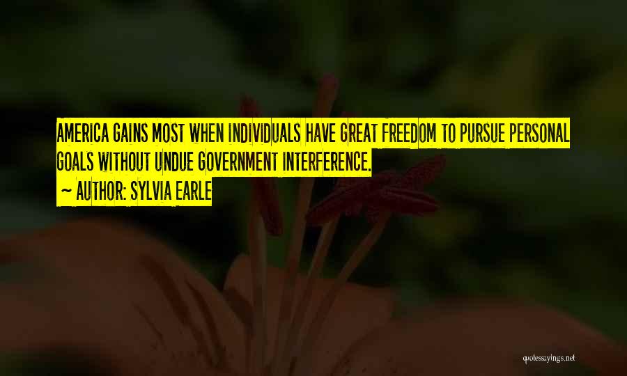 Sylvia Earle Quotes: America Gains Most When Individuals Have Great Freedom To Pursue Personal Goals Without Undue Government Interference.