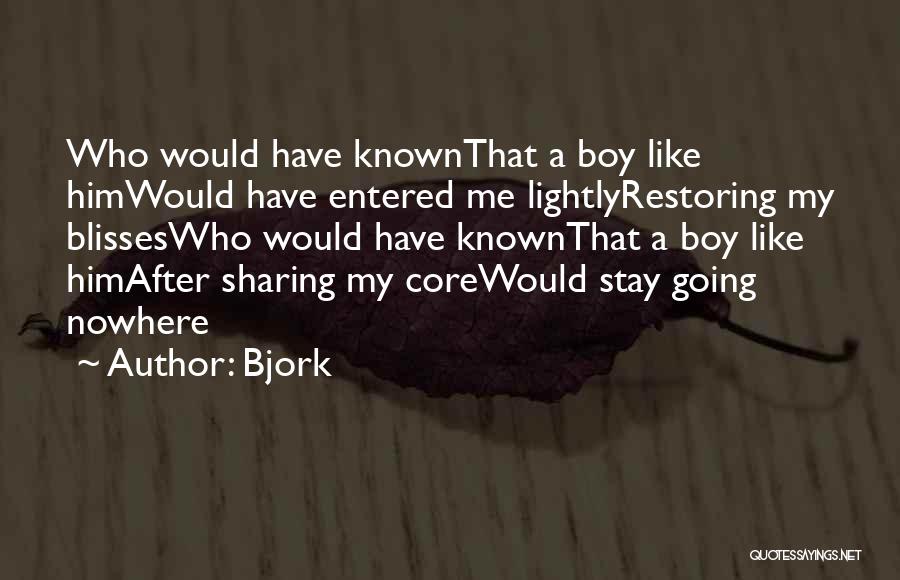 Bjork Quotes: Who Would Have Knownthat A Boy Like Himwould Have Entered Me Lightlyrestoring My Blisseswho Would Have Knownthat A Boy Like