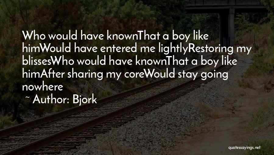 Bjork Quotes: Who Would Have Knownthat A Boy Like Himwould Have Entered Me Lightlyrestoring My Blisseswho Would Have Knownthat A Boy Like