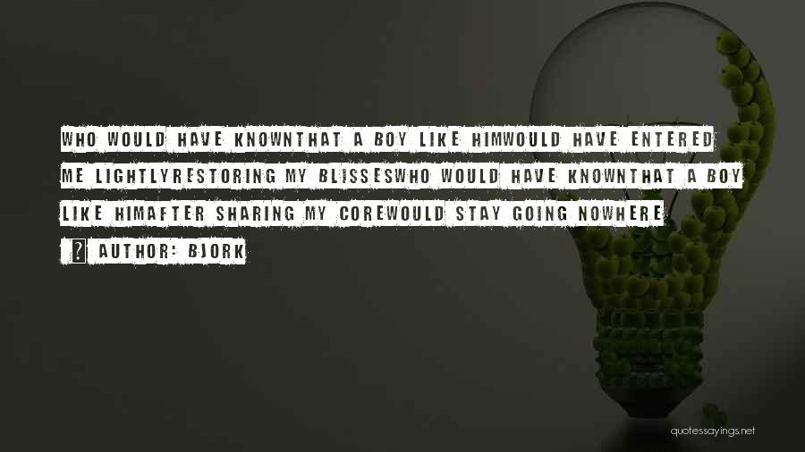 Bjork Quotes: Who Would Have Knownthat A Boy Like Himwould Have Entered Me Lightlyrestoring My Blisseswho Would Have Knownthat A Boy Like