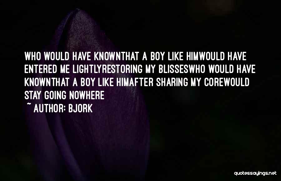 Bjork Quotes: Who Would Have Knownthat A Boy Like Himwould Have Entered Me Lightlyrestoring My Blisseswho Would Have Knownthat A Boy Like