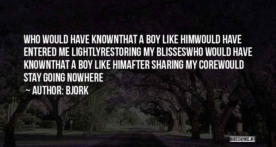 Bjork Quotes: Who Would Have Knownthat A Boy Like Himwould Have Entered Me Lightlyrestoring My Blisseswho Would Have Knownthat A Boy Like