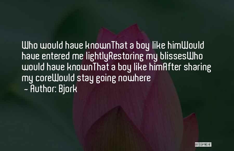 Bjork Quotes: Who Would Have Knownthat A Boy Like Himwould Have Entered Me Lightlyrestoring My Blisseswho Would Have Knownthat A Boy Like