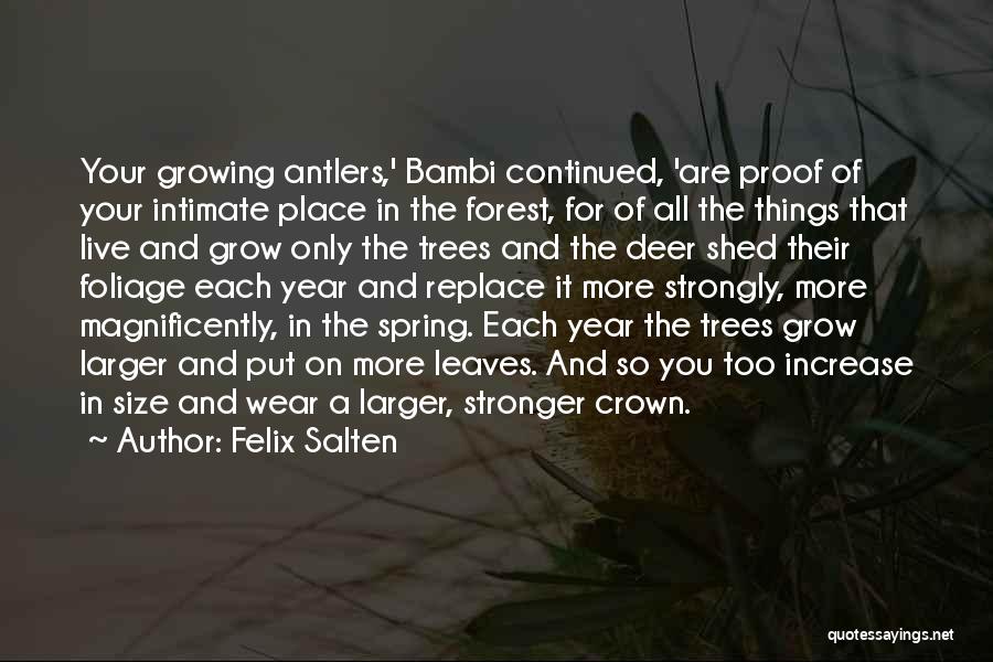 Felix Salten Quotes: Your Growing Antlers,' Bambi Continued, 'are Proof Of Your Intimate Place In The Forest, For Of All The Things That