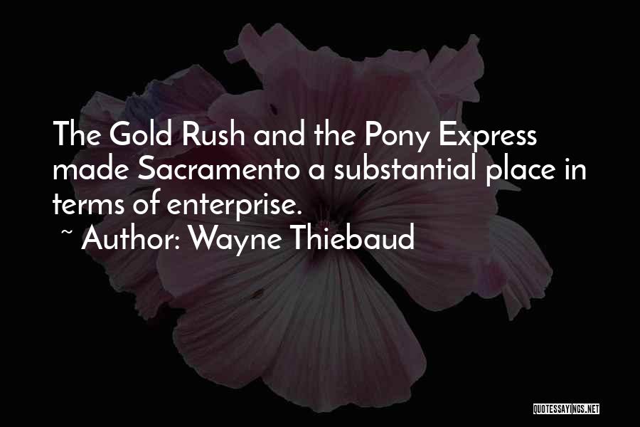 Wayne Thiebaud Quotes: The Gold Rush And The Pony Express Made Sacramento A Substantial Place In Terms Of Enterprise.