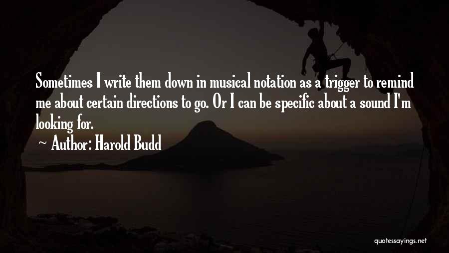 Harold Budd Quotes: Sometimes I Write Them Down In Musical Notation As A Trigger To Remind Me About Certain Directions To Go. Or