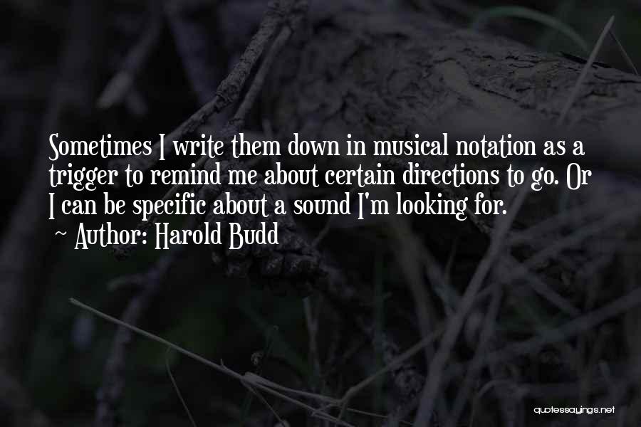 Harold Budd Quotes: Sometimes I Write Them Down In Musical Notation As A Trigger To Remind Me About Certain Directions To Go. Or