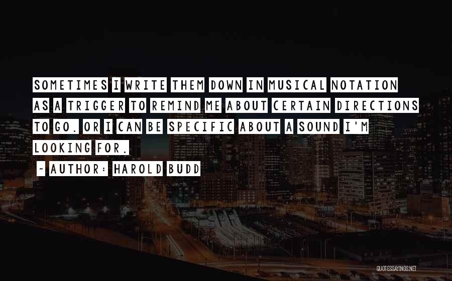 Harold Budd Quotes: Sometimes I Write Them Down In Musical Notation As A Trigger To Remind Me About Certain Directions To Go. Or