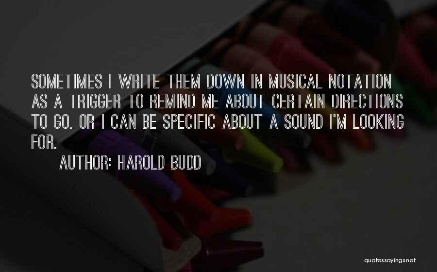 Harold Budd Quotes: Sometimes I Write Them Down In Musical Notation As A Trigger To Remind Me About Certain Directions To Go. Or