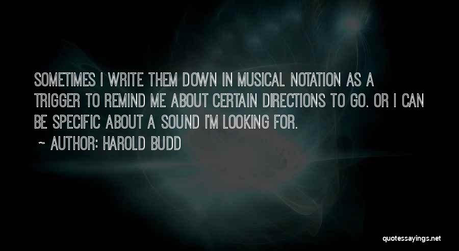 Harold Budd Quotes: Sometimes I Write Them Down In Musical Notation As A Trigger To Remind Me About Certain Directions To Go. Or