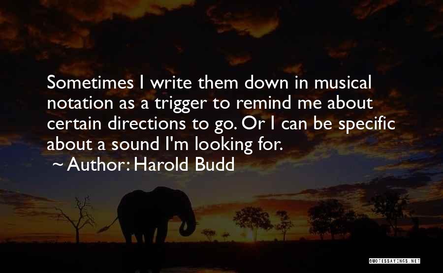 Harold Budd Quotes: Sometimes I Write Them Down In Musical Notation As A Trigger To Remind Me About Certain Directions To Go. Or