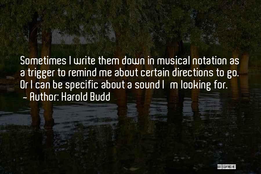 Harold Budd Quotes: Sometimes I Write Them Down In Musical Notation As A Trigger To Remind Me About Certain Directions To Go. Or