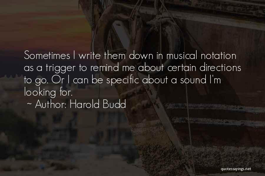 Harold Budd Quotes: Sometimes I Write Them Down In Musical Notation As A Trigger To Remind Me About Certain Directions To Go. Or