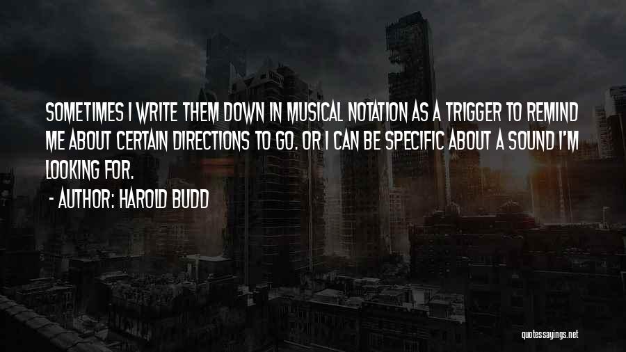 Harold Budd Quotes: Sometimes I Write Them Down In Musical Notation As A Trigger To Remind Me About Certain Directions To Go. Or
