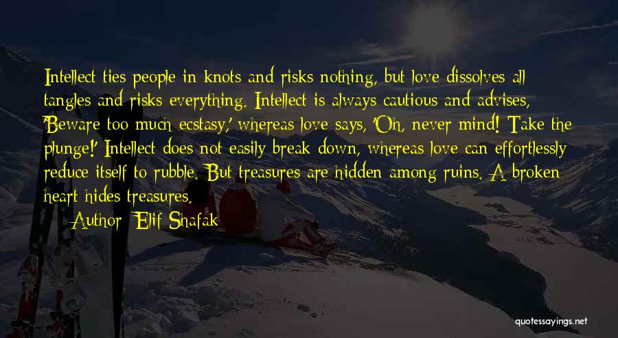 Elif Shafak Quotes: Intellect Ties People In Knots And Risks Nothing, But Love Dissolves All Tangles And Risks Everything. Intellect Is Always Cautious