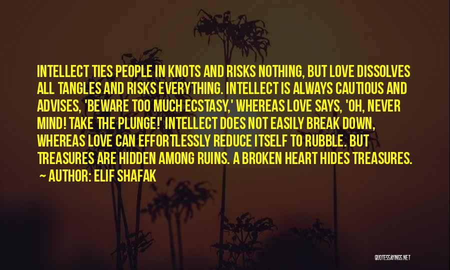 Elif Shafak Quotes: Intellect Ties People In Knots And Risks Nothing, But Love Dissolves All Tangles And Risks Everything. Intellect Is Always Cautious