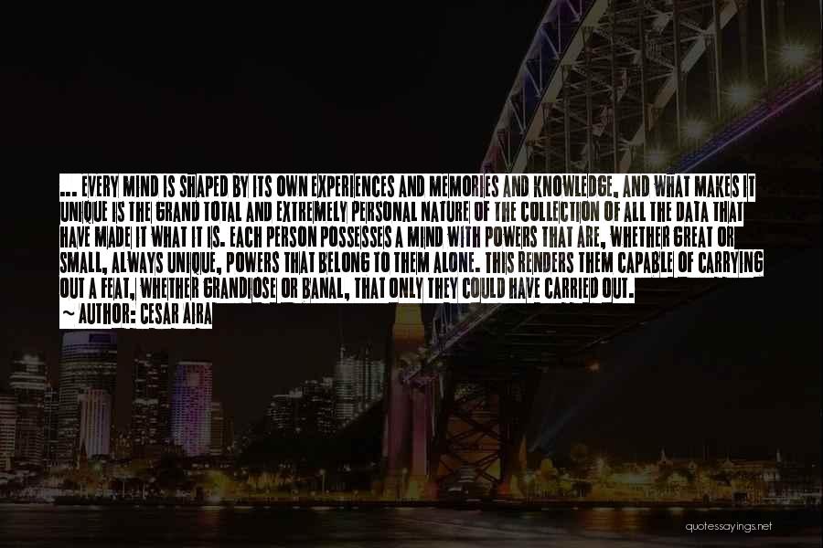 Cesar Aira Quotes: ... Every Mind Is Shaped By Its Own Experiences And Memories And Knowledge, And What Makes It Unique Is The