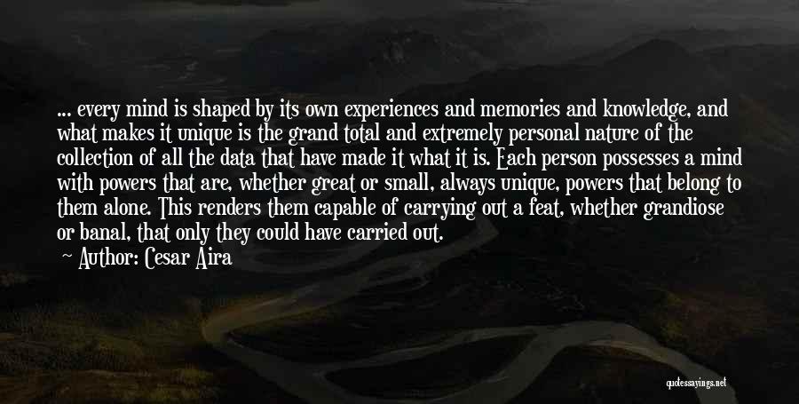 Cesar Aira Quotes: ... Every Mind Is Shaped By Its Own Experiences And Memories And Knowledge, And What Makes It Unique Is The