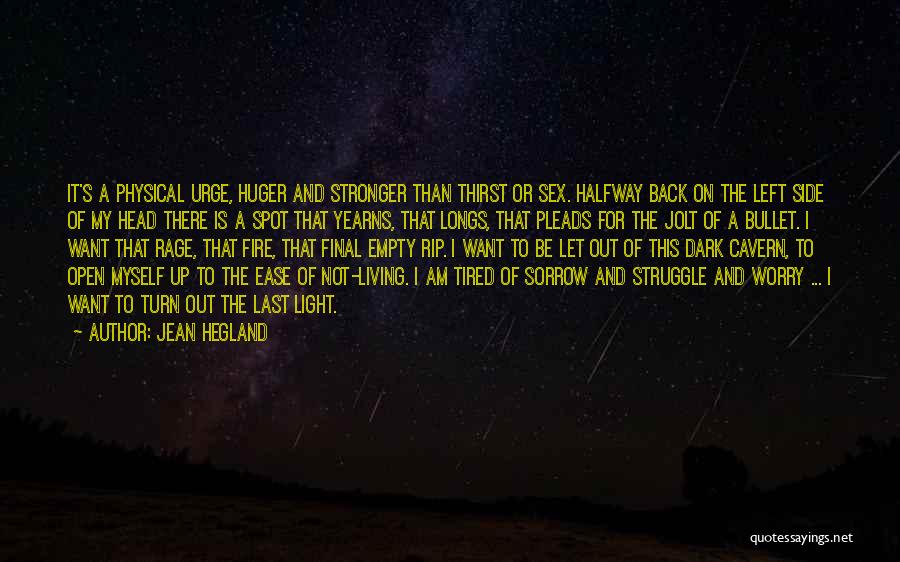 Jean Hegland Quotes: It's A Physical Urge, Huger And Stronger Than Thirst Or Sex. Halfway Back On The Left Side Of My Head