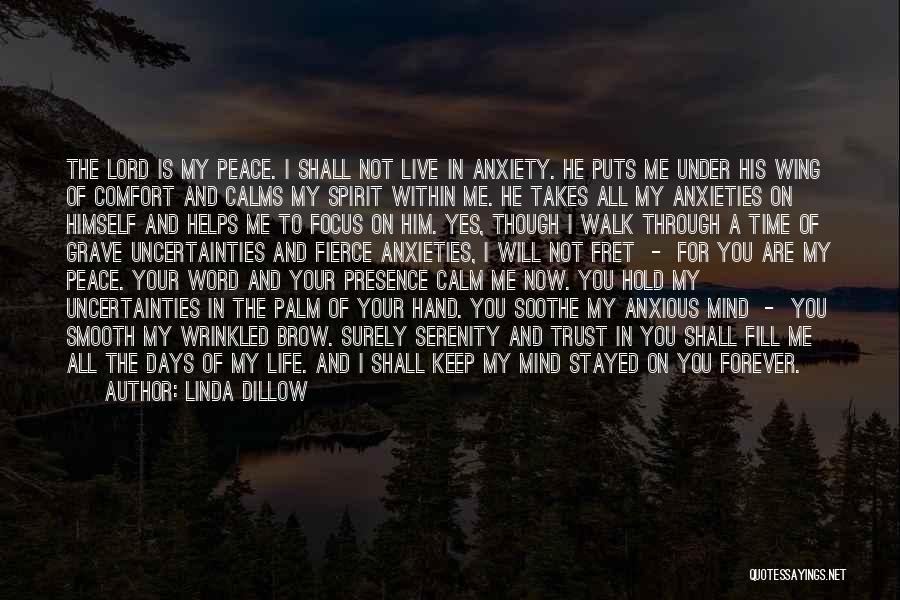 Linda Dillow Quotes: The Lord Is My Peace. I Shall Not Live In Anxiety. He Puts Me Under His Wing Of Comfort And