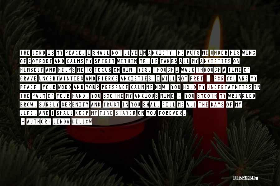 Linda Dillow Quotes: The Lord Is My Peace. I Shall Not Live In Anxiety. He Puts Me Under His Wing Of Comfort And