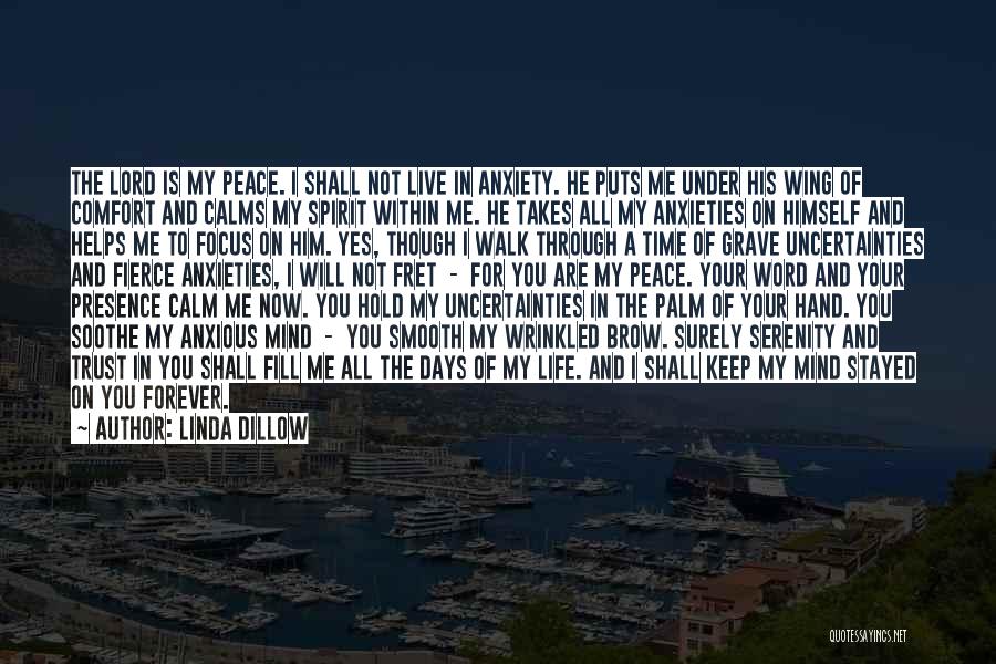 Linda Dillow Quotes: The Lord Is My Peace. I Shall Not Live In Anxiety. He Puts Me Under His Wing Of Comfort And