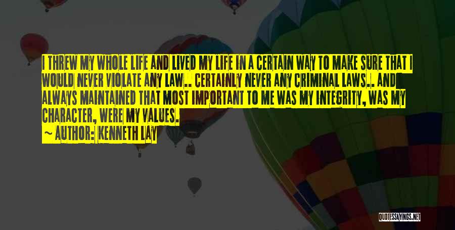 Kenneth Lay Quotes: I Threw My Whole Life And Lived My Life In A Certain Way To Make Sure That I Would Never