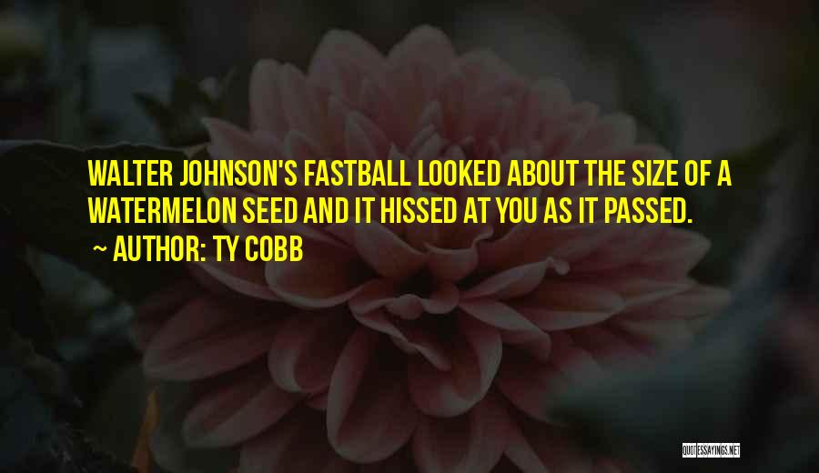 Ty Cobb Quotes: Walter Johnson's Fastball Looked About The Size Of A Watermelon Seed And It Hissed At You As It Passed.