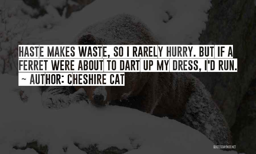 Cheshire Cat Quotes: Haste Makes Waste, So I Rarely Hurry. But If A Ferret Were About To Dart Up My Dress, I'd Run.