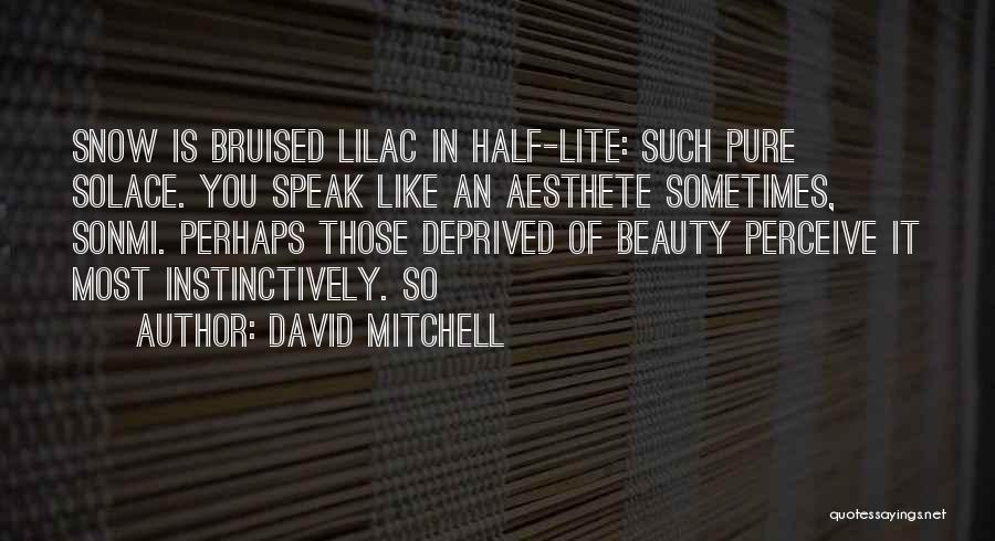 David Mitchell Quotes: Snow Is Bruised Lilac In Half-lite: Such Pure Solace. You Speak Like An Aesthete Sometimes, Sonmi. Perhaps Those Deprived Of