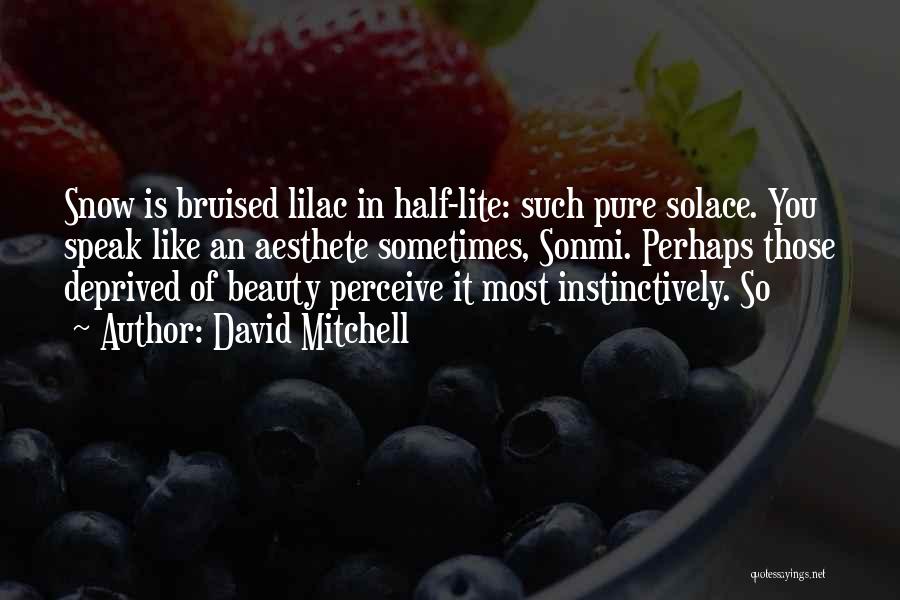 David Mitchell Quotes: Snow Is Bruised Lilac In Half-lite: Such Pure Solace. You Speak Like An Aesthete Sometimes, Sonmi. Perhaps Those Deprived Of