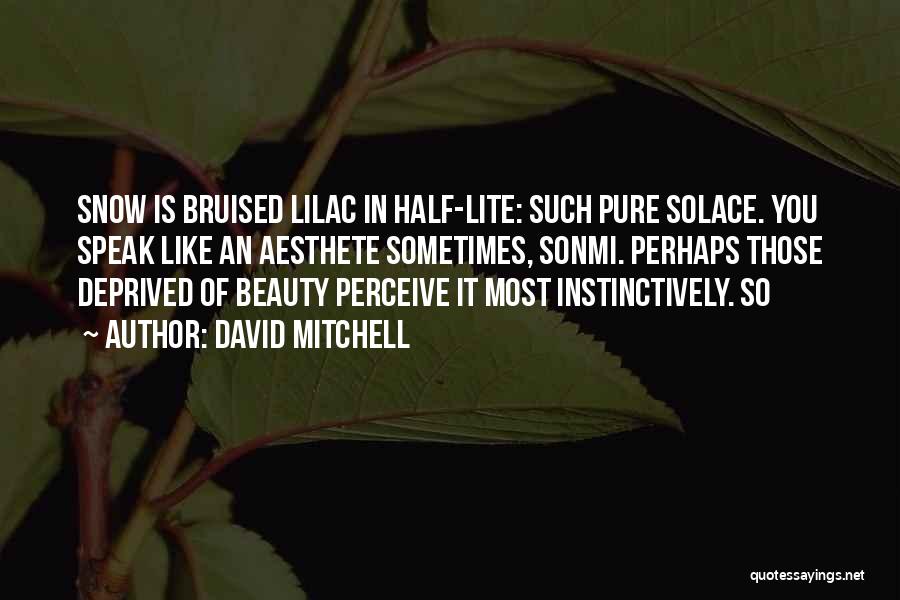 David Mitchell Quotes: Snow Is Bruised Lilac In Half-lite: Such Pure Solace. You Speak Like An Aesthete Sometimes, Sonmi. Perhaps Those Deprived Of