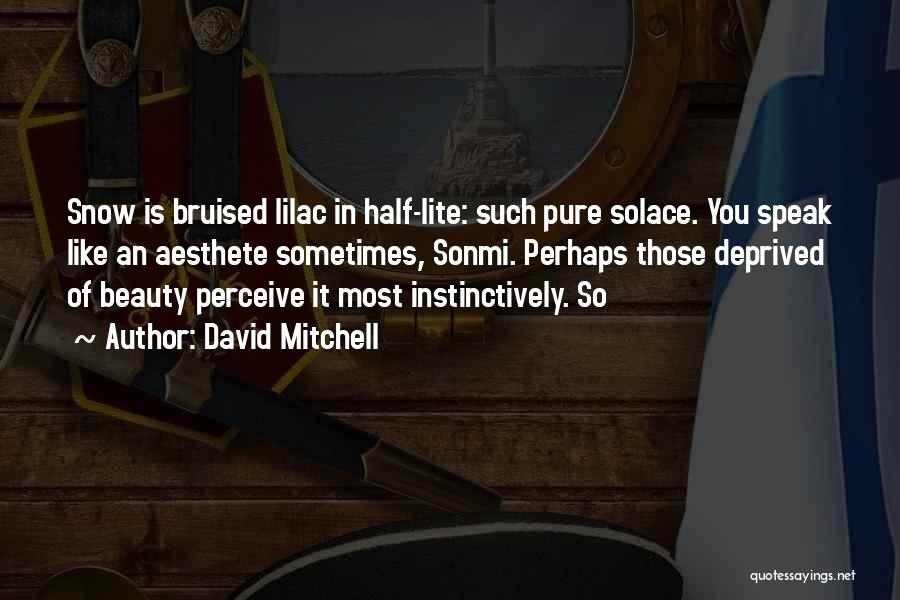 David Mitchell Quotes: Snow Is Bruised Lilac In Half-lite: Such Pure Solace. You Speak Like An Aesthete Sometimes, Sonmi. Perhaps Those Deprived Of