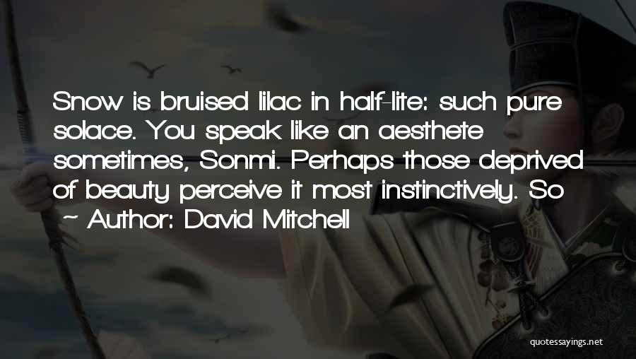 David Mitchell Quotes: Snow Is Bruised Lilac In Half-lite: Such Pure Solace. You Speak Like An Aesthete Sometimes, Sonmi. Perhaps Those Deprived Of