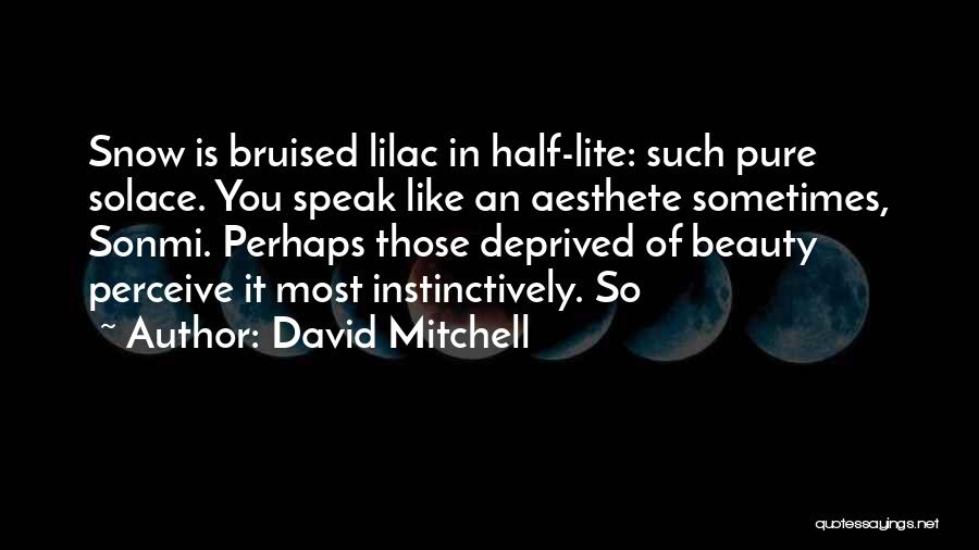 David Mitchell Quotes: Snow Is Bruised Lilac In Half-lite: Such Pure Solace. You Speak Like An Aesthete Sometimes, Sonmi. Perhaps Those Deprived Of