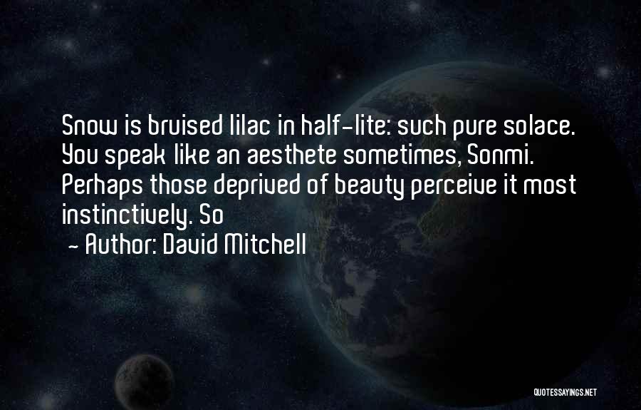 David Mitchell Quotes: Snow Is Bruised Lilac In Half-lite: Such Pure Solace. You Speak Like An Aesthete Sometimes, Sonmi. Perhaps Those Deprived Of