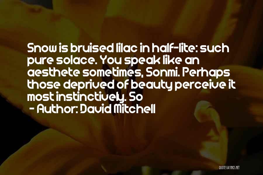 David Mitchell Quotes: Snow Is Bruised Lilac In Half-lite: Such Pure Solace. You Speak Like An Aesthete Sometimes, Sonmi. Perhaps Those Deprived Of