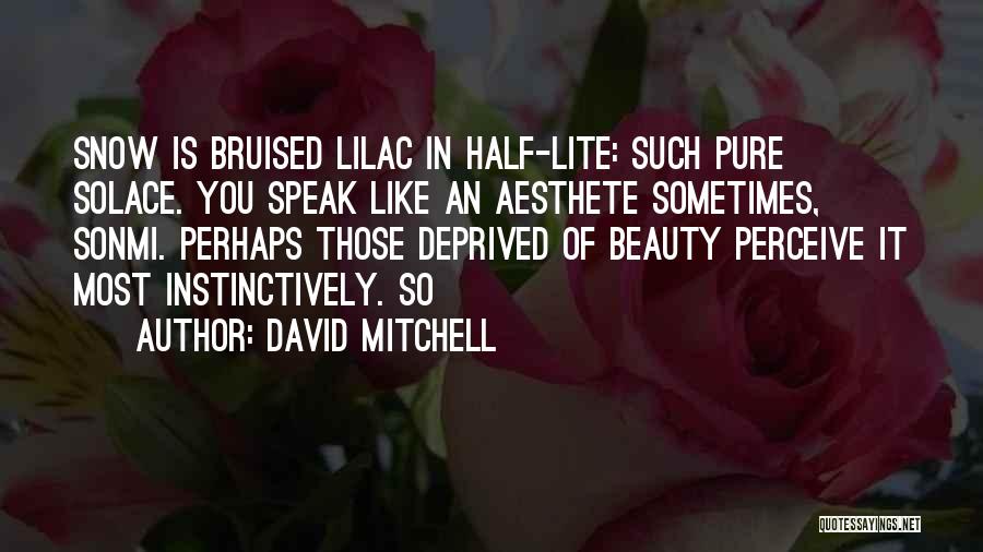 David Mitchell Quotes: Snow Is Bruised Lilac In Half-lite: Such Pure Solace. You Speak Like An Aesthete Sometimes, Sonmi. Perhaps Those Deprived Of